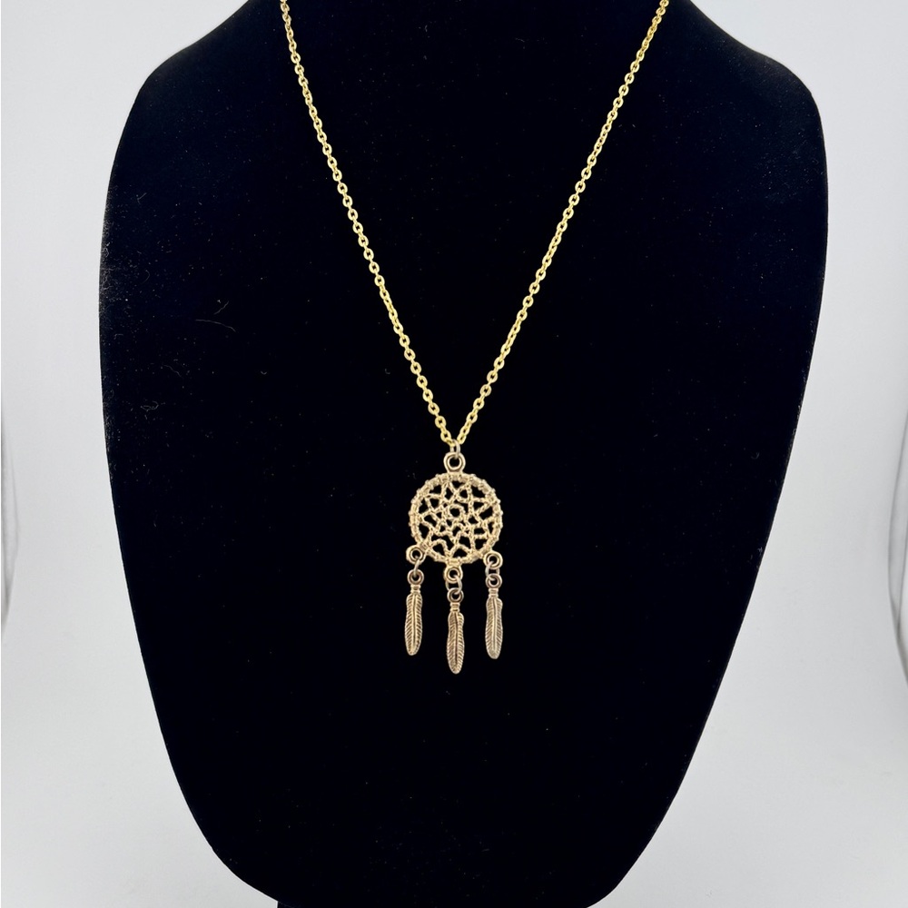 Vintage Gold Tone Dreamcatcher Pendant Necklace | Boho | Western Chic